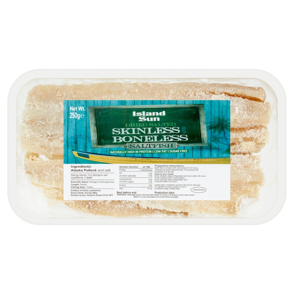 Island Sun Dried Salted Saltfish (Skinless & Boneless) 250g