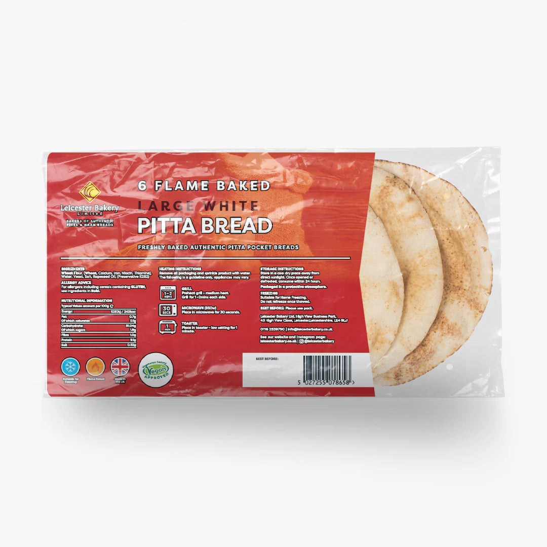 Leicester Bakery Flame Baked Pitta Bread 6 Pack