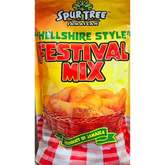 Packaging of Spur Tree Festival Mix baking mix, featuring the product name and an image of cookies, against a yellow background.
